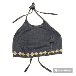 Denim daisy halter tie top